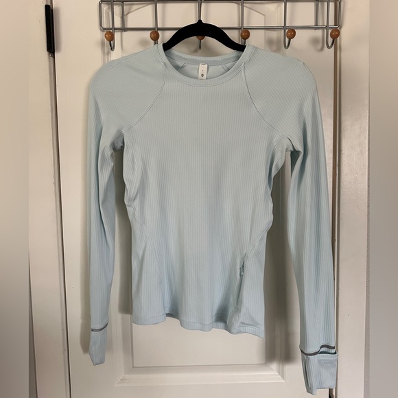 Lululemon Icy Blue Ribbed Rulu Long Sleeve Running or Training Top - Picture 2 of 7